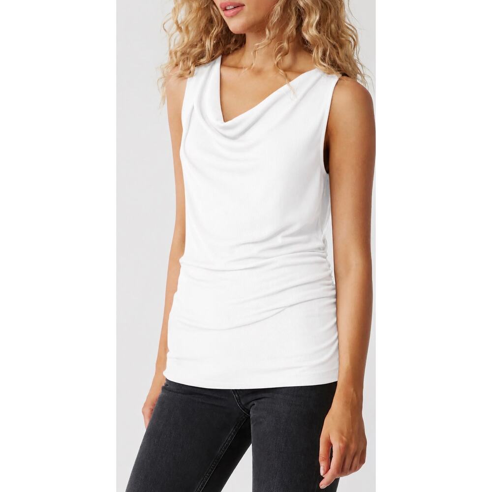 Michael Stars Jeanette White Cowl Neck Ribbed Tank Top OS NWT